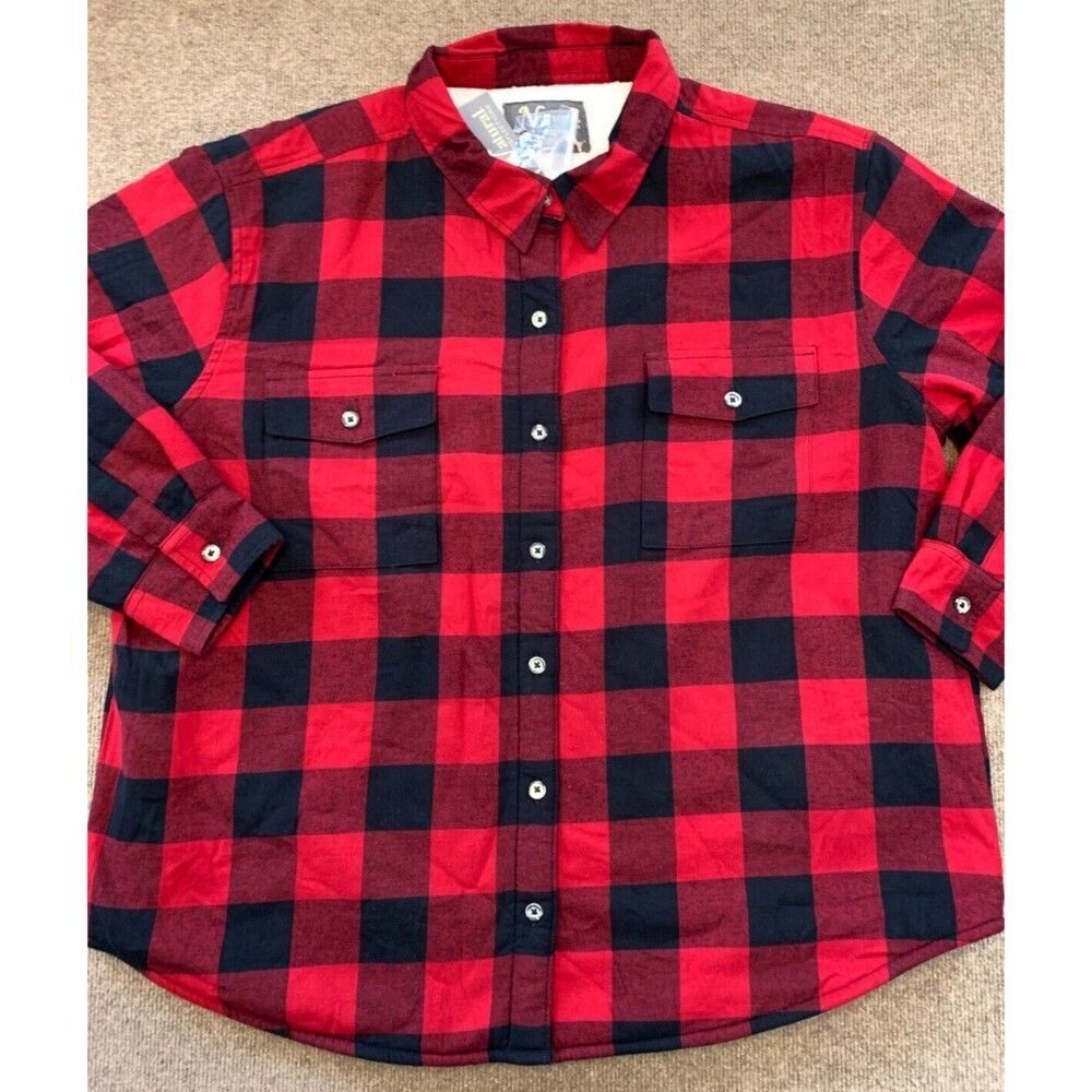 Natural Reflections Sherpa Lined Flannel Shirt Womens 2XL Buffalo Plaid Relaxed